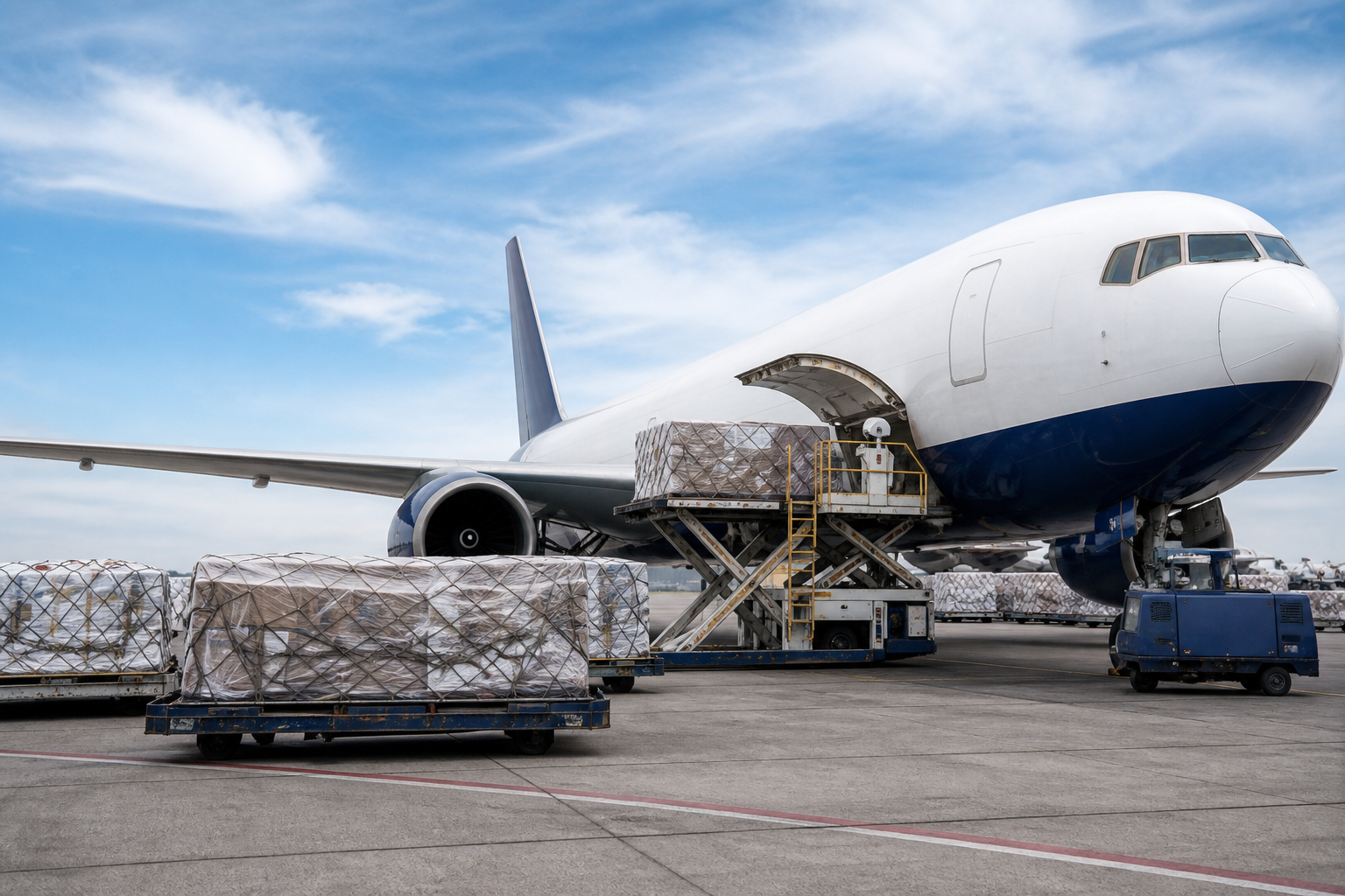 Cargo aircraft prepared for air freight loading